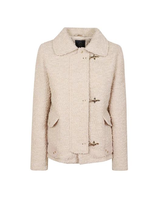 Fay Natural Bouclé jacke mit gestepptem futter