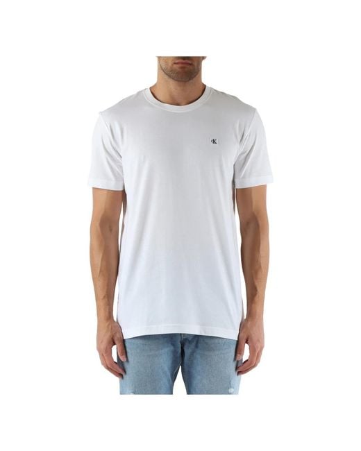 T-shirt in cotone con patch logo di Calvin Klein in White da Uomo