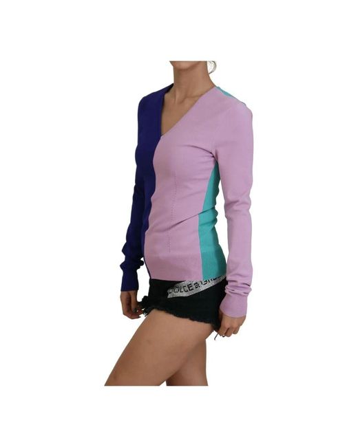 Dolce & Gabbana Purple Wunderschöner v-ausschnitt pullover mit -muster