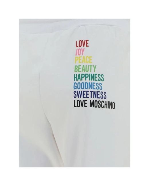 Love Moschino White E Baumwollhose mit Regenbogen-Schrift