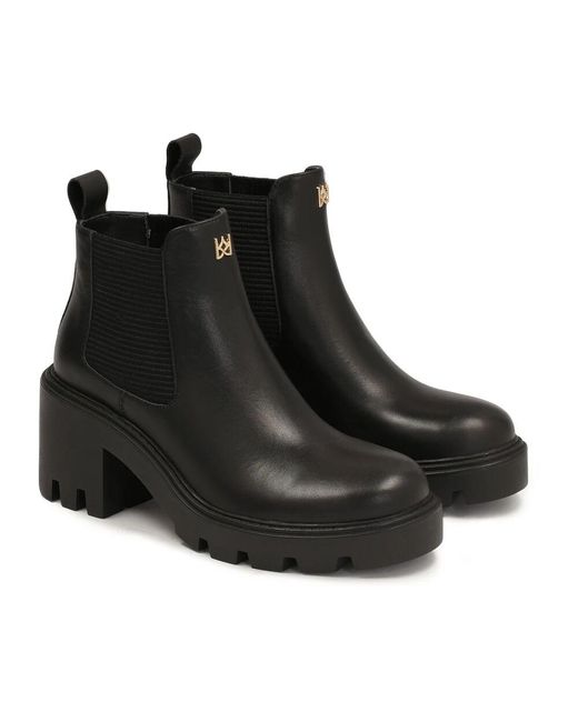 Kazar Black Schwarze Lederstiefeletten Mit Dickem Absatz