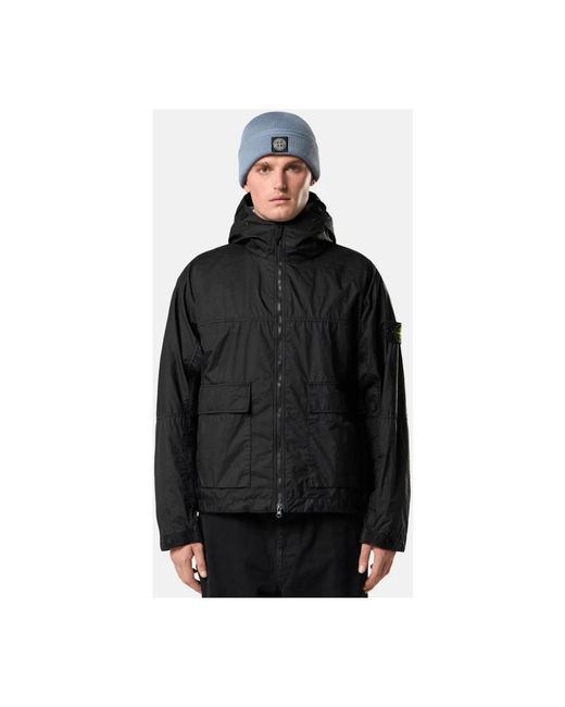 Stone Island Jassen ,Zwart ,Nylon Hooded Bomber Jacket in het Black voor heren