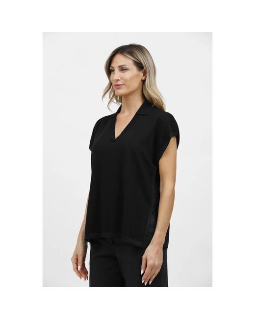 Gran Sasso Overhemden ,Zwart ,Katoen Mouwloze Polo Met V-Hals En Lurex Bies in het Black