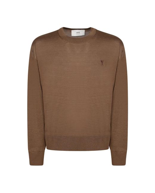 AMI Brown Round-Neck Knitwear for men