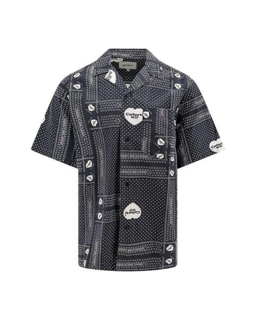 Camicia in cotone stampato con colletto da bowling di Carhartt in Black da Uomo