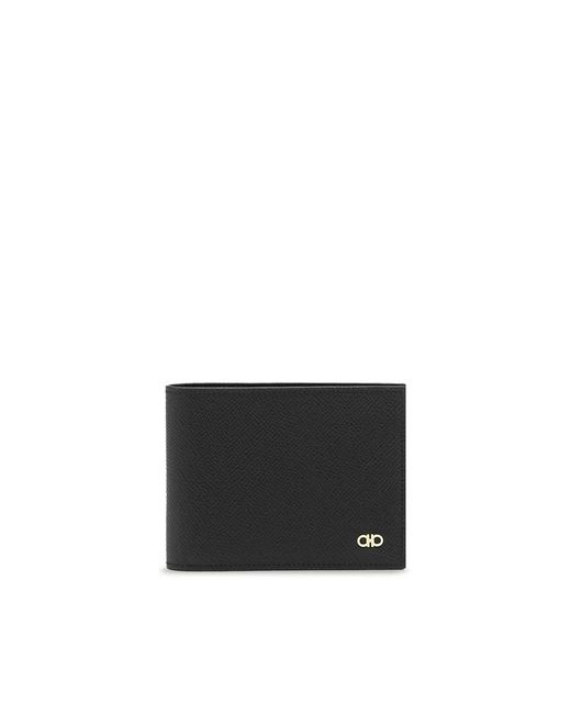 Ferragamo Accessoires ,Zwart ,Leer Gancini Bi-Fold Leren Portemonnee in het Black voor heren
