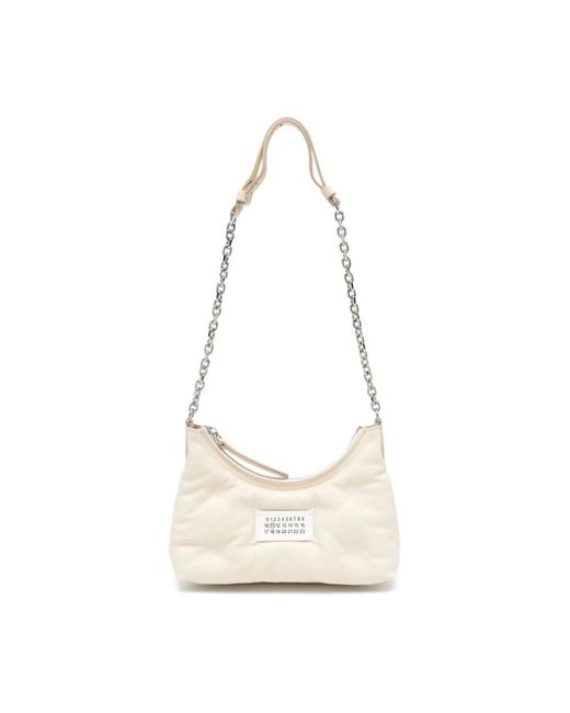 Maison Margiela White Gepolsterte Weiße Leder Schultertasche Mit Kette