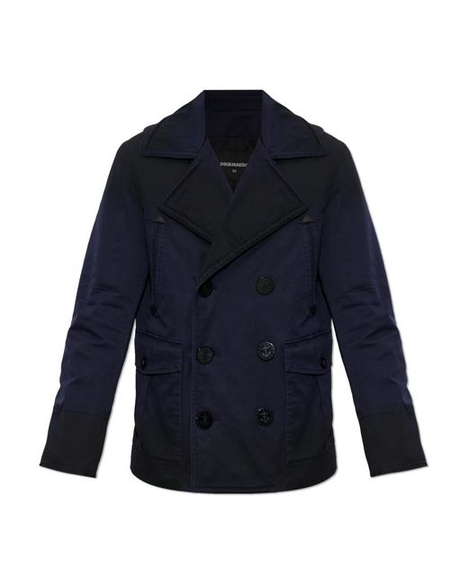 DSquared² Blue Double-Breasted Coats for men