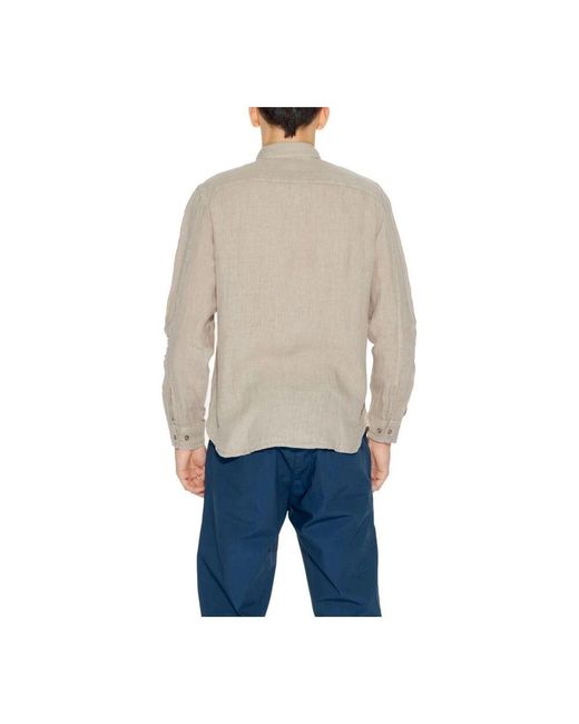 Blauer Leinen langarmhemd in Gray für Herren