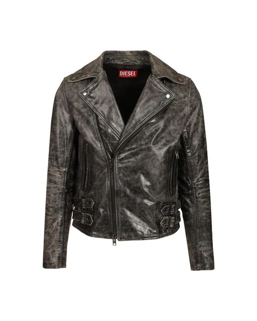 DIESEL Black Leather Jackets for men