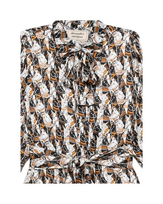 ALESSANDRO ENRIQUEZ Multicolor Kleid Mit Grafikmuster Und Bindekragen
