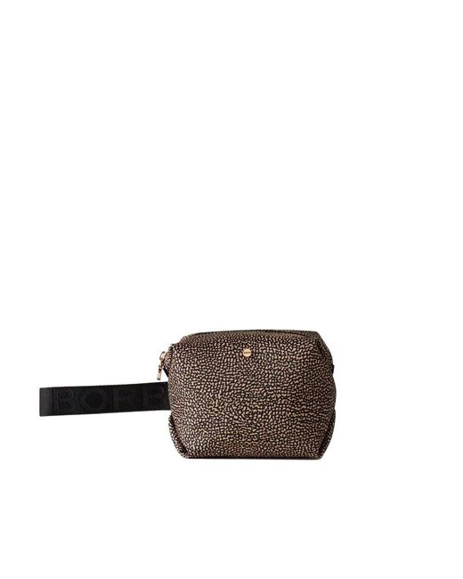 Borbonese Brown Kompakte nylon kulturtasche