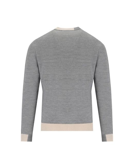 Manuel Ritz Grauer Woll-Crewneck-Pullover Mit Beigefarbenen Details in Gray für Herren