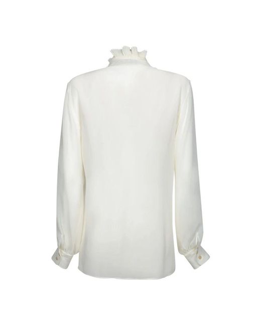 Camisa De Georgette De Seda Con Cuello Refinado, Mujer, Talla Tom Ford de color White