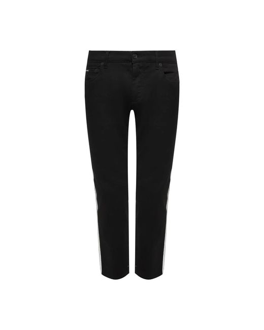 Dolce & Gabbana Black Side Stripe Logo Patch Cotton Jeans for men
