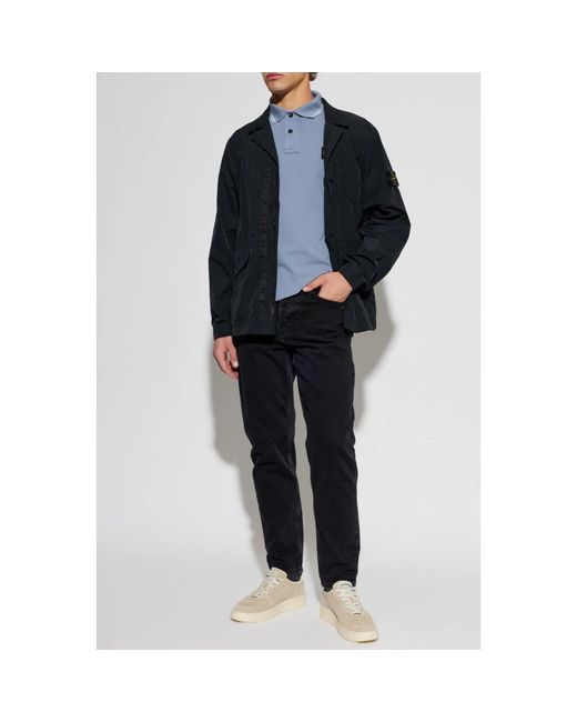 Stone Island Jassen ,Zwart ,Polyester Lichtgewicht Jas Met Logo Patch in het Blue voor heren