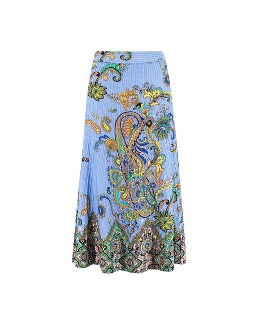 Etro Blue Blumiges paisley plissiertes midi-rock