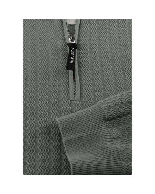 Pure Path Truien & Vesten ,Grijs ,Katoen Regular Fit Zig Zag Half Zip Truien in het Gray voor heren