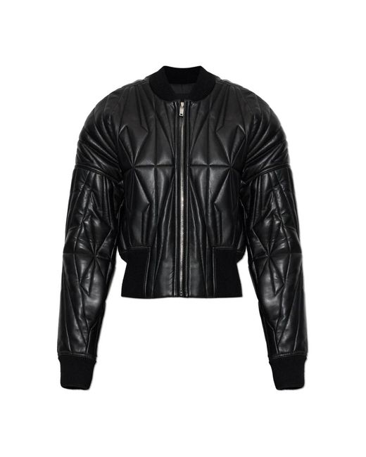 Rick Owens Jassen ,Zwart ,Leer Geocamo Cropped Quilted Bomber Jacket in het Black