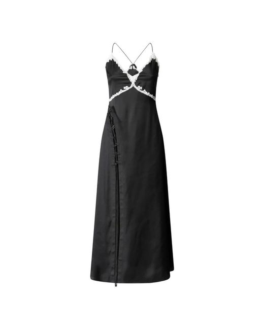 Pinko Black Slit And Lace Inserts Long Dress