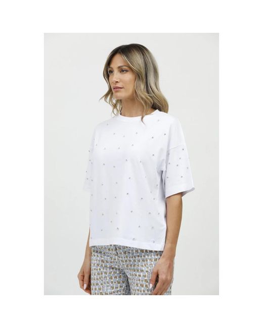 Alpha Studio Tops ,Wit ,Korte Cropped Top Met Sprankelende Details in het White
