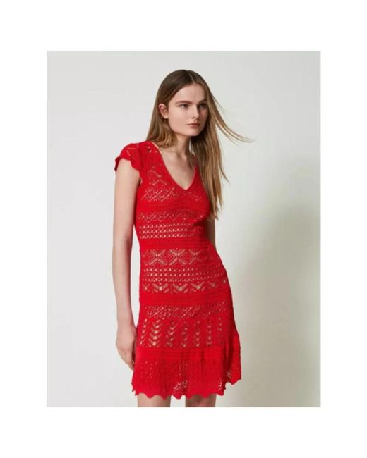 Twin Set Red Knitted Dresses