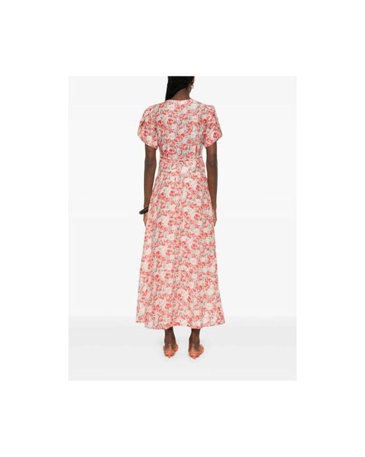 Rixo Pink Mohnrot Blumenmuster Kleid