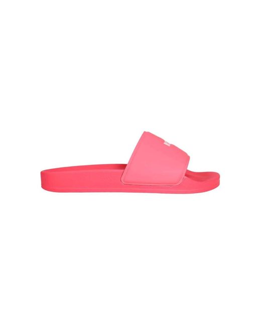 MSGM Pink Logo Slides Runde Zehenkappe Polyurethan