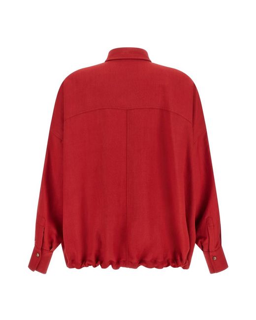 Brunello Cucinelli Viscose En Linnen Vloeibare Twill Blouse in het Red