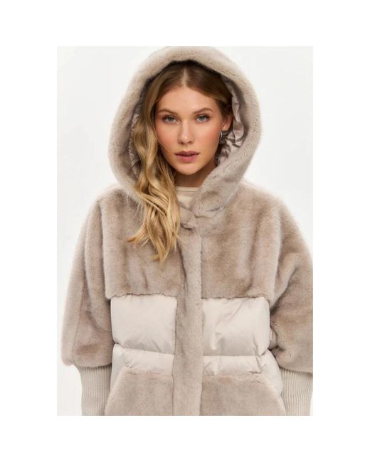 CESARE GASPARI Gray Oversized faux fur jacket - ivory