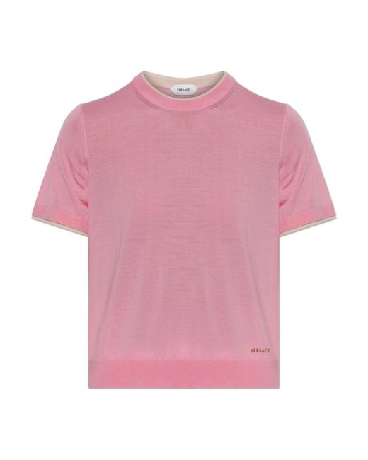 Versace Wollen Top Met Geborduurd Logo in het Pink