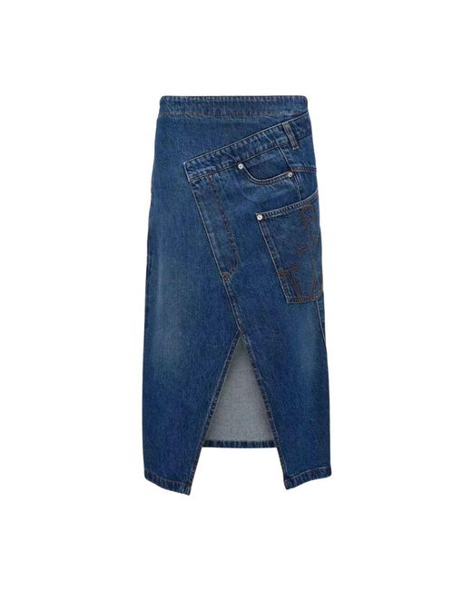 J.W. Anderson Blue Blaue baumwoll-midi-rock mit lederdetail