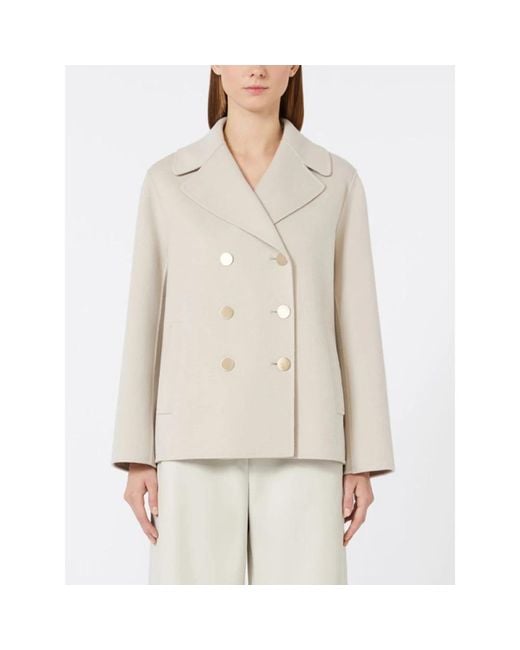 Max Mara Jassen ,Wol Wool Broadcloth Jacket in het Natural