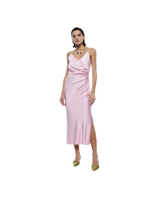 Imperial Pink Elegantes Midi-Kleid Mit V-Ausschnitt
