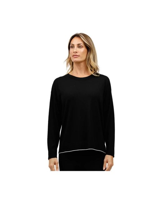 Alpha Studio Truien & Vesten ,Zwart ,Bootnek Top Met Onderste Zoom in het Black