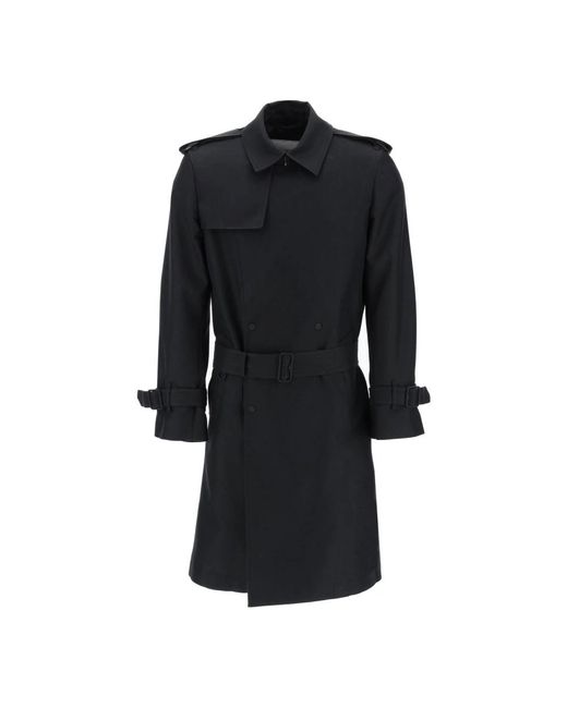 Double breasted silk blend trench coat di Burberry in Black da Uomo