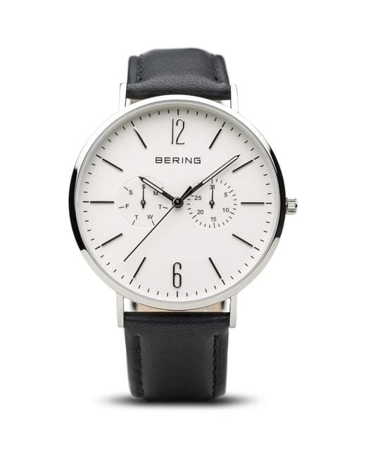 Bering Armbanduhr classic 40 mm armband kalbsleder schwarz 14240-404 in Metallic für Herren
