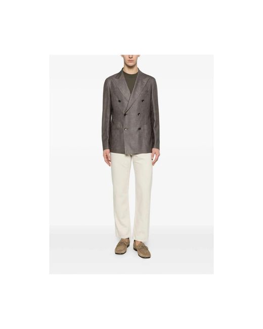 Tagliatore Jassen ,Bruin ,Leer Double-Breasted Blazer in het Gray voor heren