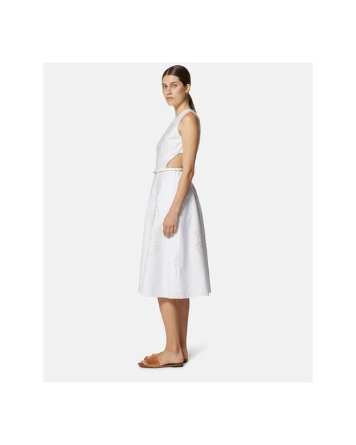 Silvian Heach White Midi-Kleid Mit Stickereien Und Cut-Out-Details