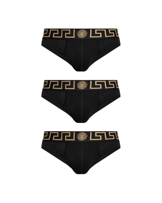 Versace Ondergoed ,Zwart ,Katoen Greca Border Briefs 3-Pack in het Black voor heren