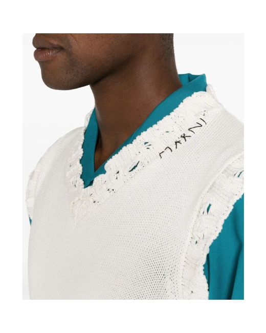 Marni Weißer v-ausschnitt pullover mit rissdetails in White für Herren