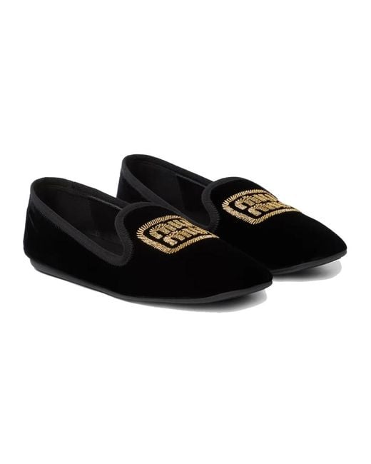 Miu Miu Black Logo Velvet Flats