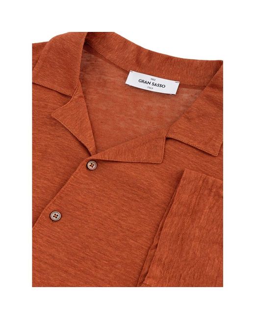 Gran Sasso Braunes leinenhemd mit halbarm in Orange für Herren