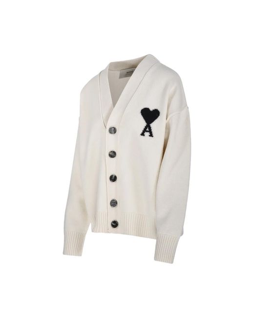 AMI Truien & Vesten ,Wol V-Hals Gevilte Merino Cardigan in het White