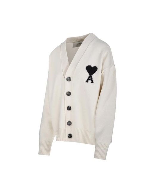 AMI White V-Ausschnitt Walk-Merino-Strickjacke