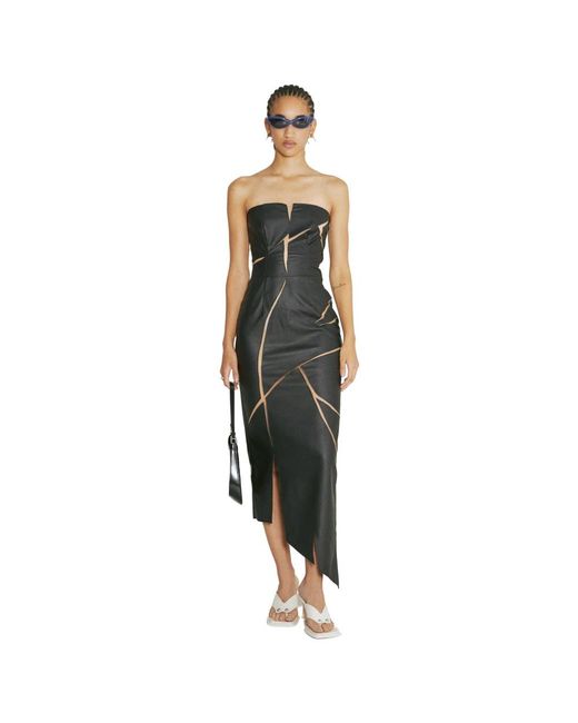 Vestido maxi de cuero sintético con malla DI PETSA de color Black