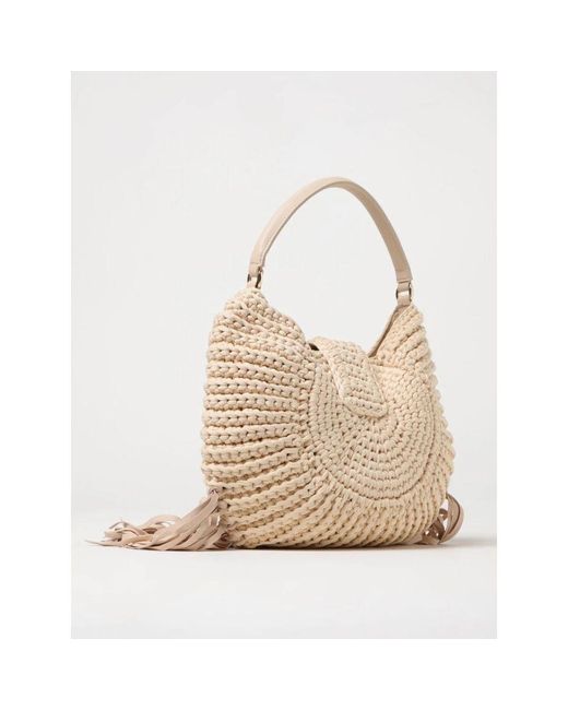 Twinset Natural Raffia Schultertasche Mit Fransen