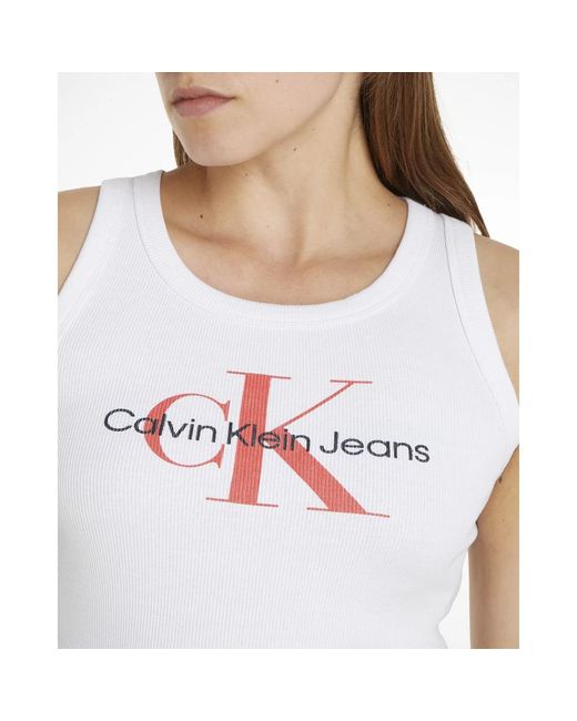 Calvin Klein White Sleeveless Tops