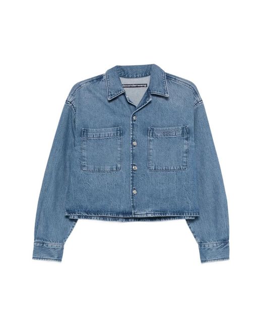 Alexander Wang Overhemden ,Blauw ,Katoen Cropped Long Sleeve Shirt in het Blue