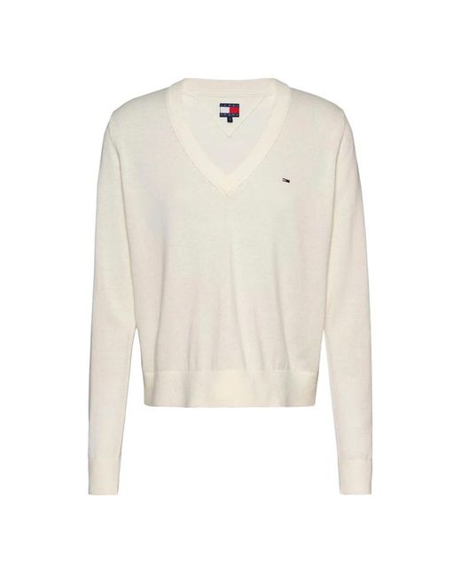 Tommy Hilfiger White V-Neck Knitwear
